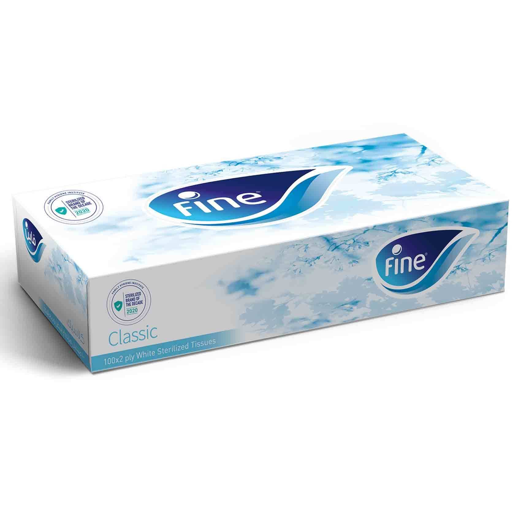 Fine Classic Facial tissue box 150 pulls X 2 ply bundle of 5 boxes
